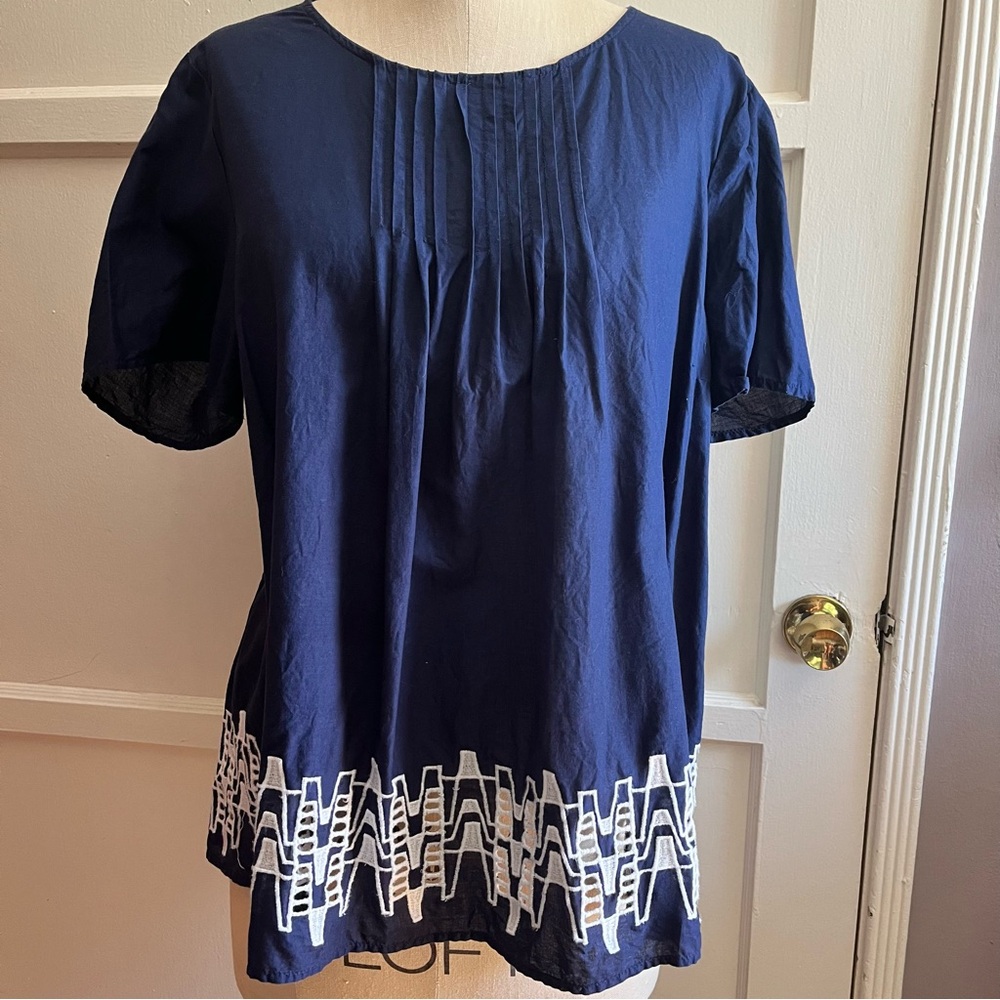 Retro Embroidered Cotton Blouse•size L